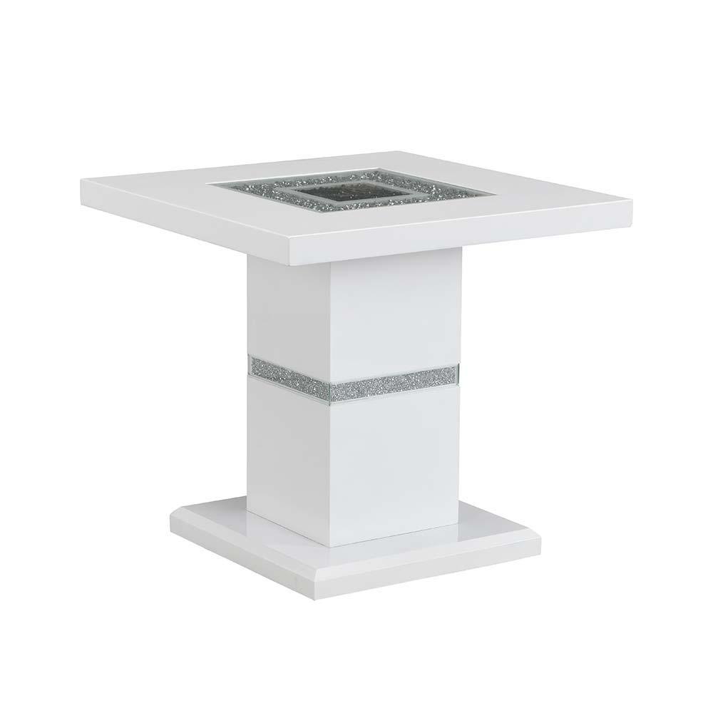 ACME - Elizaveta - End Table - Faux Crystal Diamonds & White High Gloss Finish - 5th Avenue Furniture