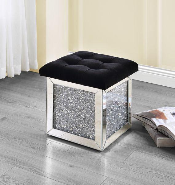 ACME - Noralie - Ottoman - Mirrored & Faux Diamonds - 16" - 5th Avenue Furniture