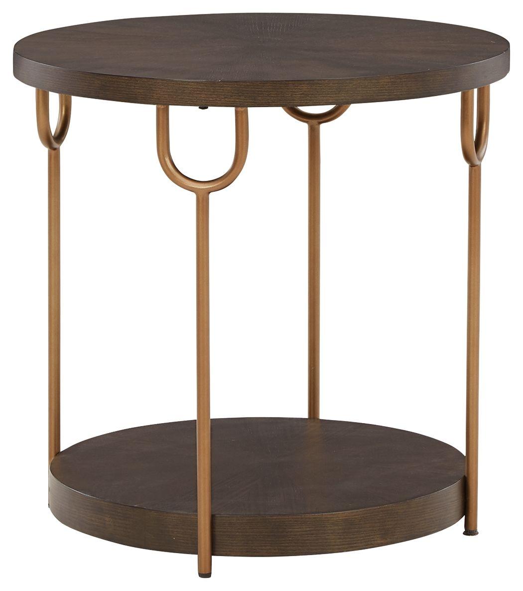 Signature Design by Ashley® - Brazburn - Dark Brown / Gold Finish - Round End Table - 5th Avenue Furniture