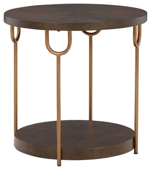 Signature Design by Ashley® - Brazburn - Dark Brown / Gold Finish - Round End Table - 5th Avenue Furniture