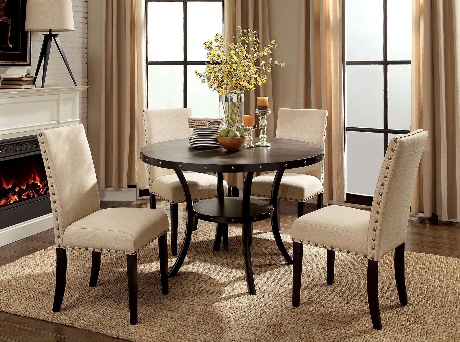 Furniture of America - Kaitlin - Round Dining Table - Light Walnut / Beige - 5th Avenue Furniture