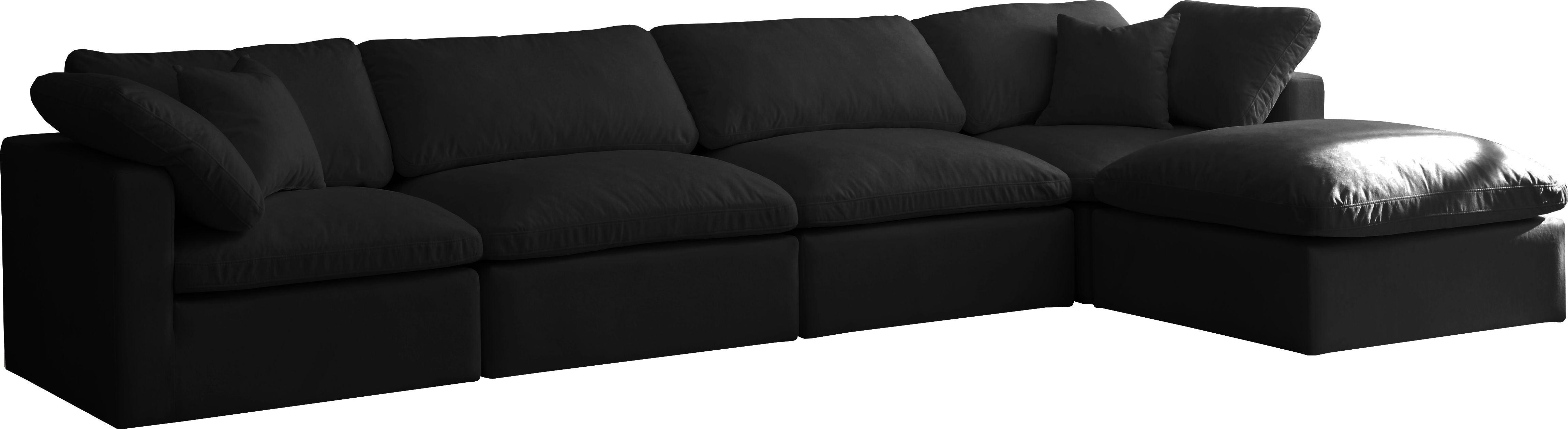 Meridian Furniture - Plush - Velvet Standart Comfort Modular Sectional 5 Piece - Black - Fabric - 5th Avenue Furniture