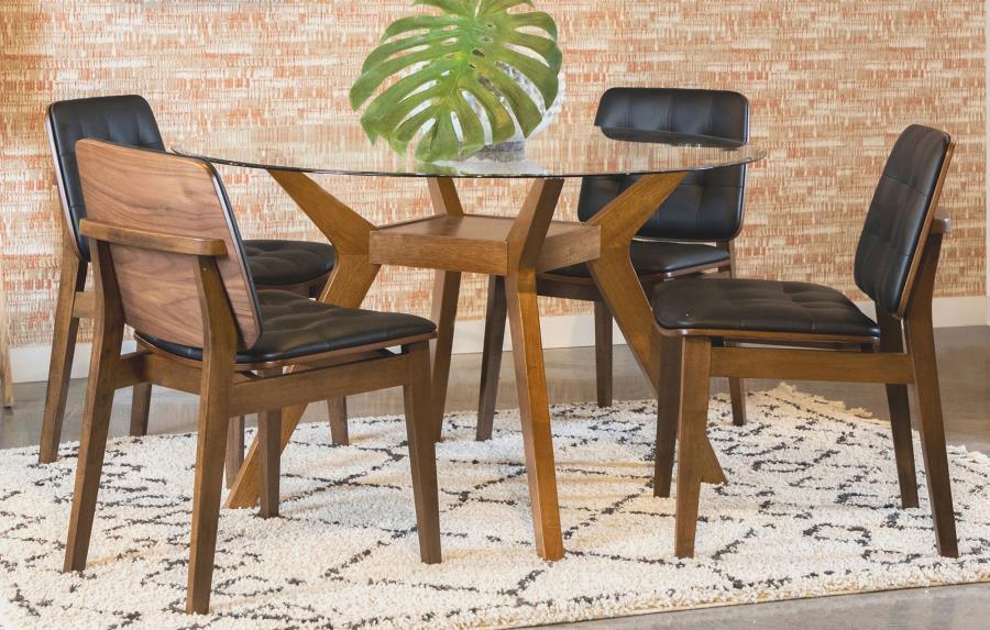 Coaster Fine Furniture - Paxton - Round Glass Top 5 Piece Dining Set - Nutmeg - 5th Avenue Furniture