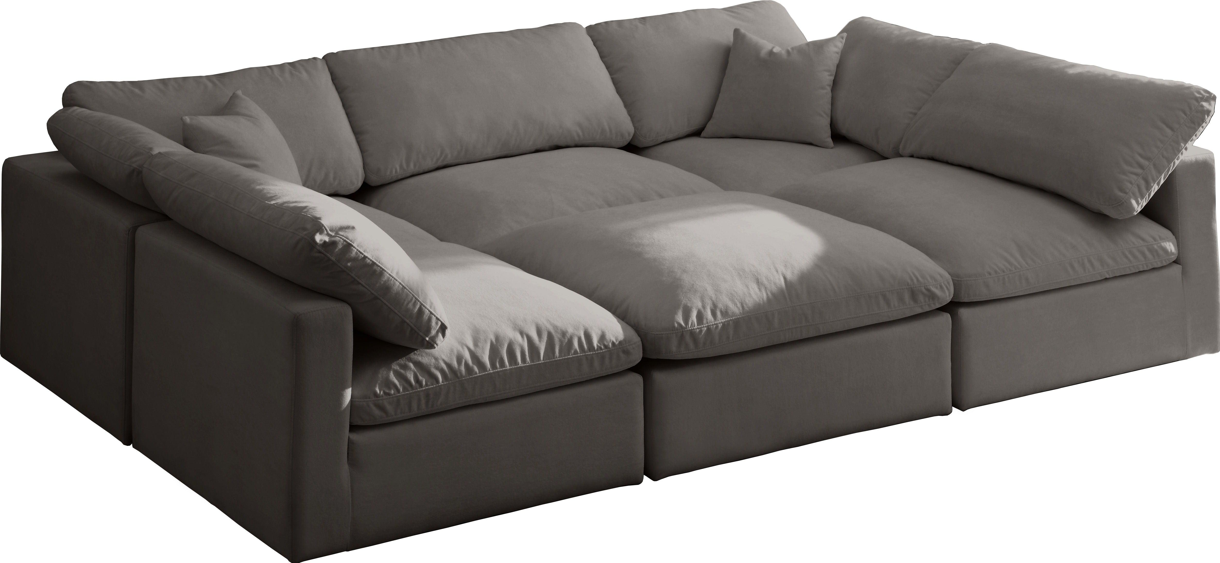 Meridian Furniture - Plush - Velvet Standart Comfort Modular Sectional 6 Piece - Grey - Modern & Contemporary - 5th Avenue Furniture