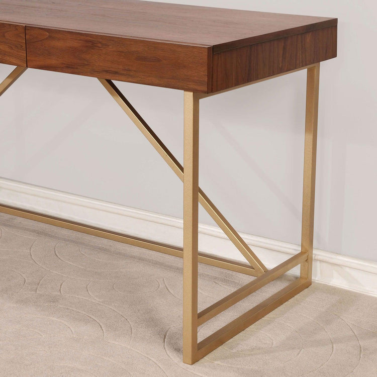 Furniture of America - Halstein - Writing Desk - Light Walnut / Gold - 5th Avenue Furniture