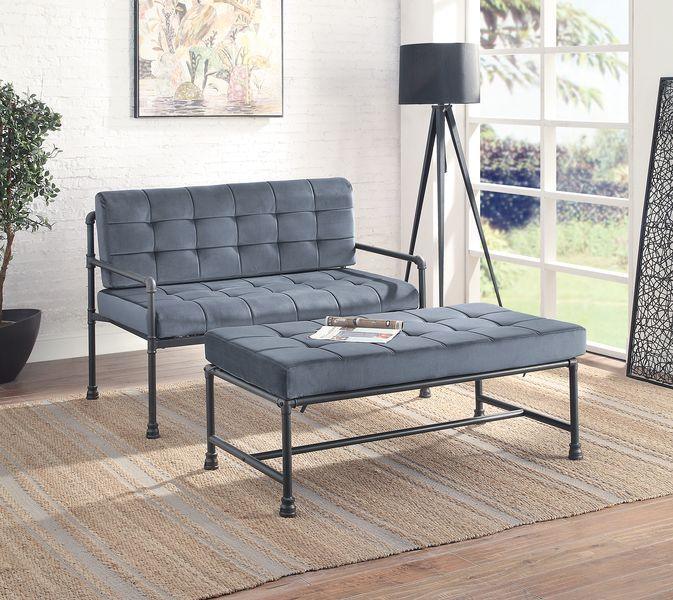 ACME - Brantley - Bench - Gray Velvet & Sandy Gray Finish - 5th Avenue Furniture