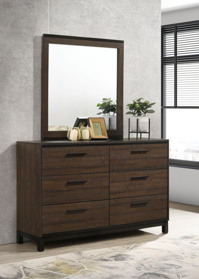 CoasterEveryday - Edmonton - 6-Drawer Dresser With Mirror - Rustic Tobacco - 5th Avenue Furniture