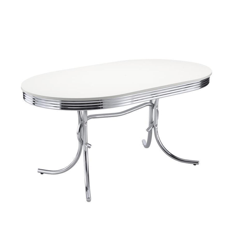 CoasterEveryday - Retro - Oval Dining Table - Glossy White And Chrome - 5th Avenue Furniture