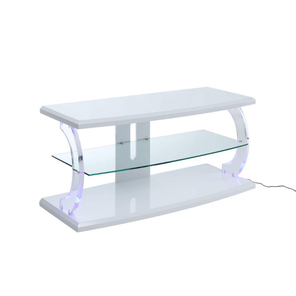 ACME - Aileen - TV Stand - White & Clear Glass - 5th Avenue Furniture