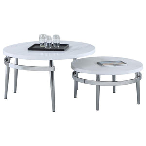 CoasterElevations - Avilla - Round Nesting Coffee Table - White And Chrome - 5th Avenue Furniture