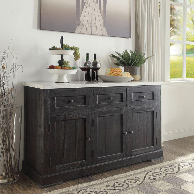 ACME - Nolan - Server - White Marble & Salvage Dark Oak - 5th Avenue Furniture