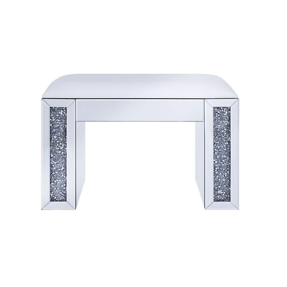 ACME - Noralie - Vanity Stool - PU, Mirrored & Faux Diamonds - 5th Avenue Furniture