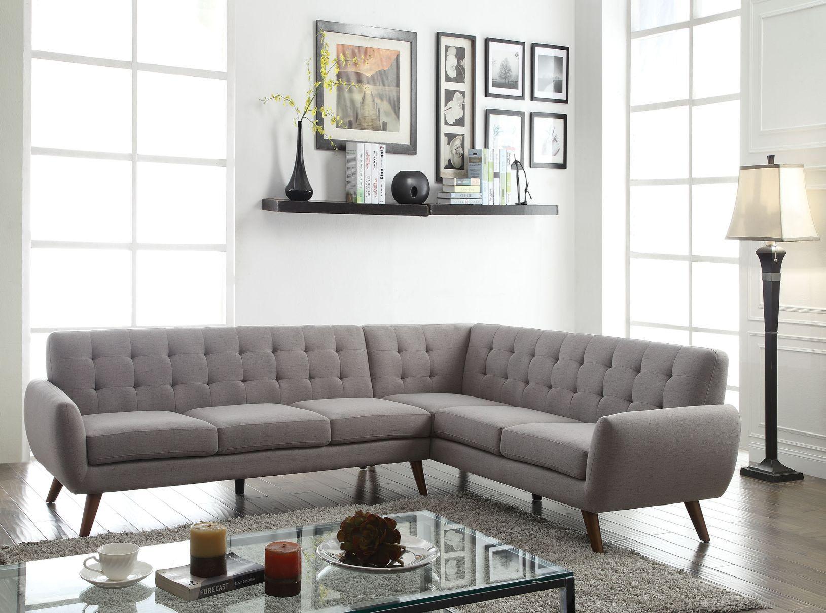 ACME - Essick - Sectional Sofa - Light Gray Linen - 5th Avenue Furniture