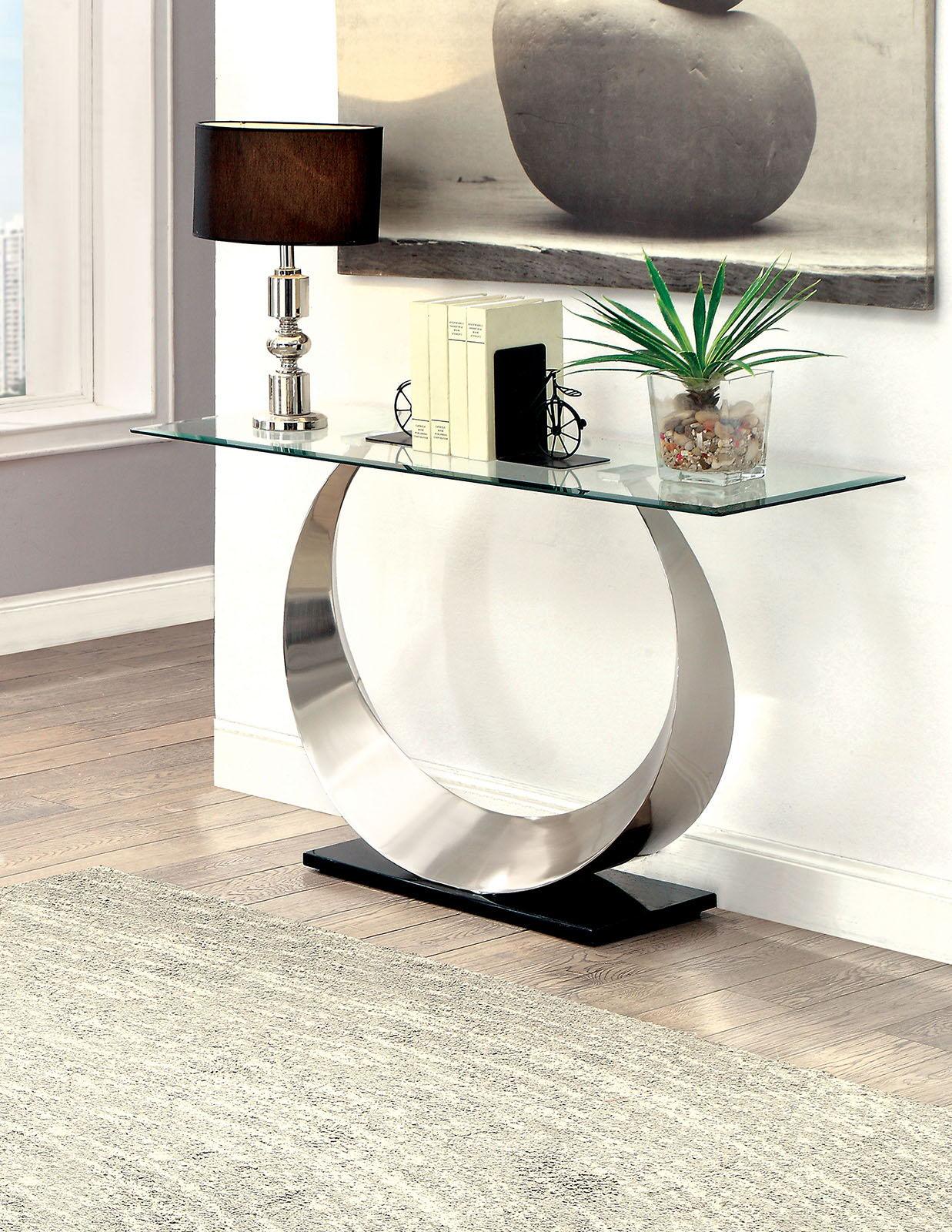 Furniture of America - Orla - Sofa Table - Satin Plated / Black - 5th Avenue Furniture