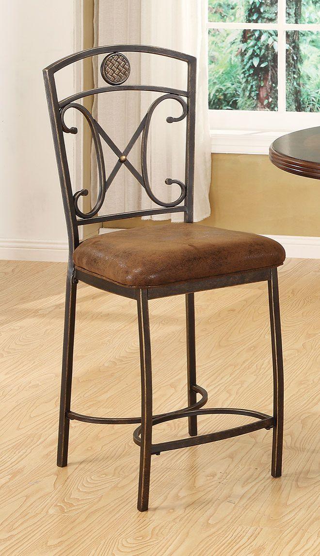 ACME - Tavio - Counter Height Chair (Set of 2) - Fabric & Antique Bronze - 41" - 5th Avenue Furniture