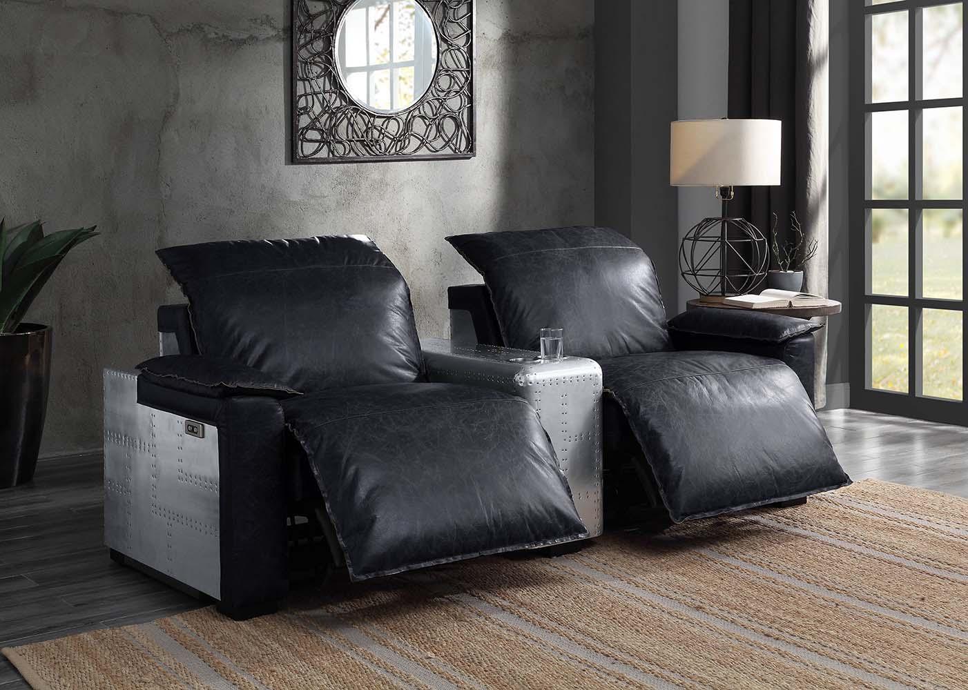 ACME - Misezon - Recliner - Black Top Grain Leather & Aluminum - 5th Avenue Furniture
