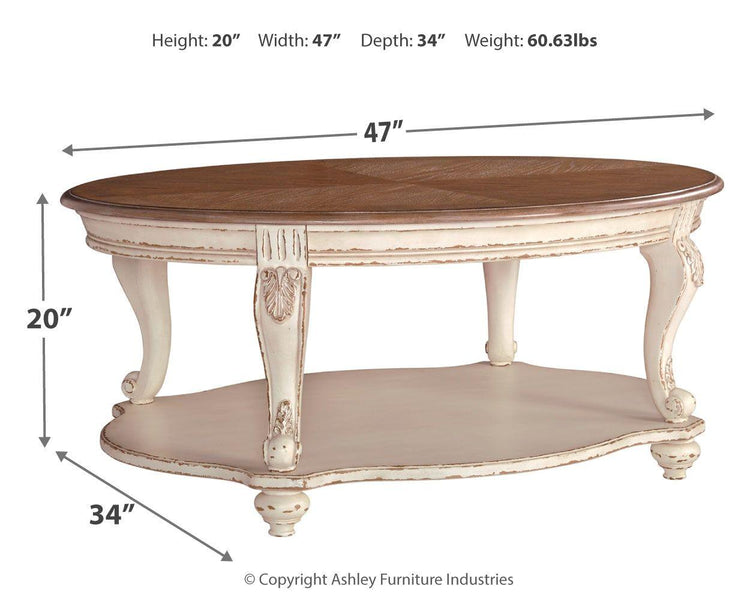 Ashley Furniture - Realyn - White / Brown - Oval Cocktail Table - 5th Avenue Furniture