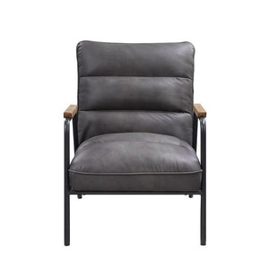 ACME - Nignu - Accent Chair - Gray Top Grain Leather & Matt Iron Finish - 5th Avenue Furniture