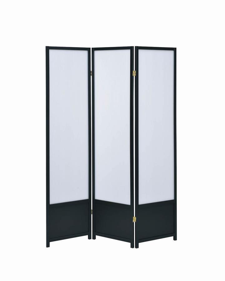 CoasterEveryday - Calix - 3-Panel Folding Floor Screen - Translucent And Black - 5th Avenue Furniture