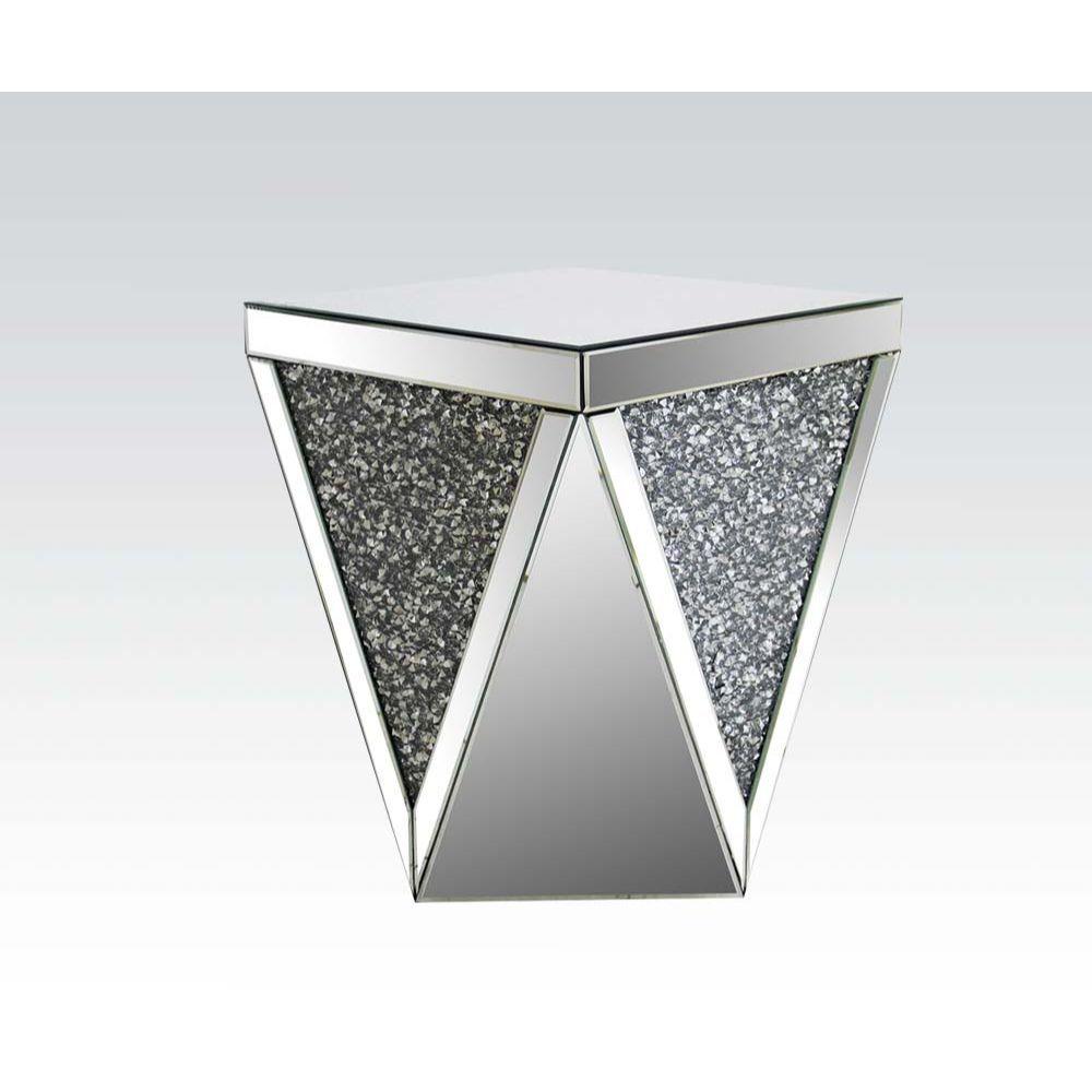 ACME - Noralie - End Table - Mirrored & Faux Diamonds - Glass - 23" - 5th Avenue Furniture