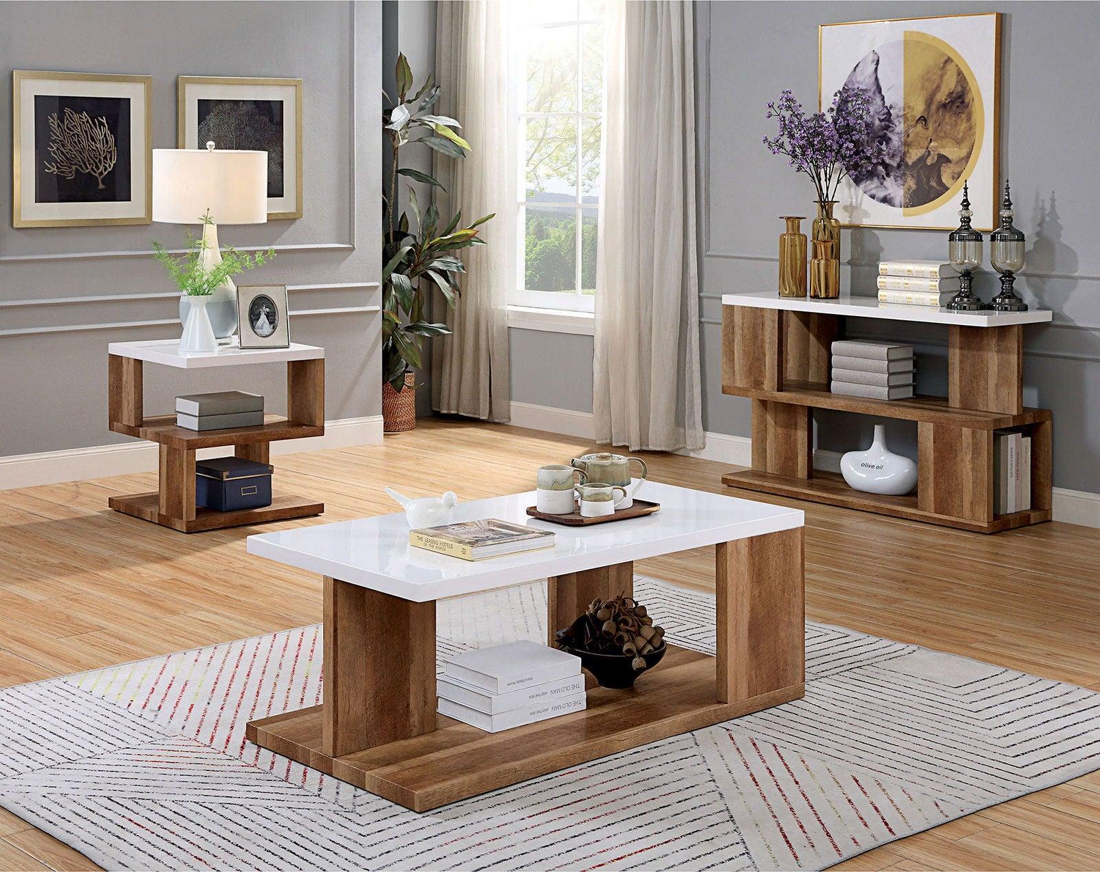 Furniture of America - Majken - Sofa Table - White / Natural Tone - 5th Avenue Furniture