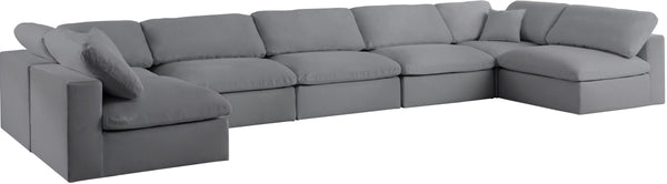 Meridian Furniture - Serene - Linen Textured Fabric Deluxe Comfort Modular Sectional 7 Piece - Grey - 5th Avenue Furniture