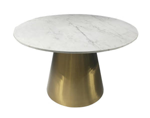 Coaster Fine Furniture - Ambrose - Round Dining Table Genuine Marble With Stainless Steel - White And Gold - 5th Avenue Furniture