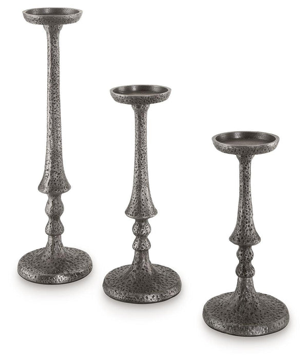 Signature Design by Ashley® - Eravell - Pewter Finish - Candle Holder Set (Set of 3) - 5th Avenue Furniture