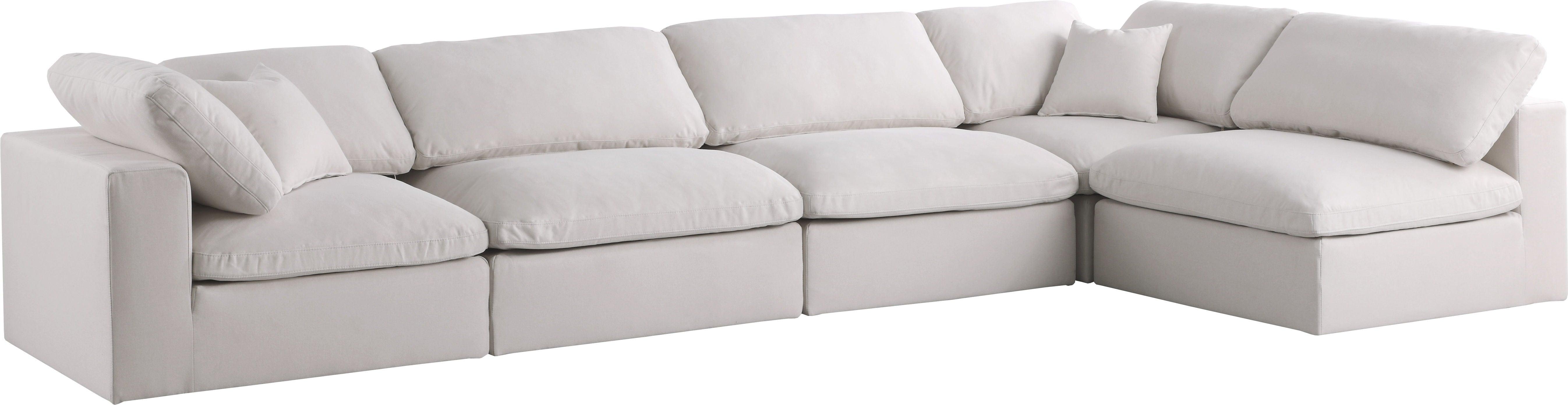 Meridian Furniture - Plush - Velvet Standart Comfort Modular Sectional 5 Piece - Cream - 5th Avenue Furniture