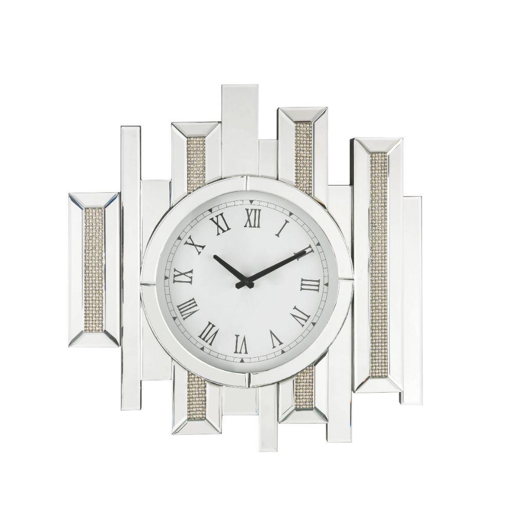 ACME - Lavina - Wall Clock - Mirrored & Faux Diamonds - 22" - 5th Avenue Furniture