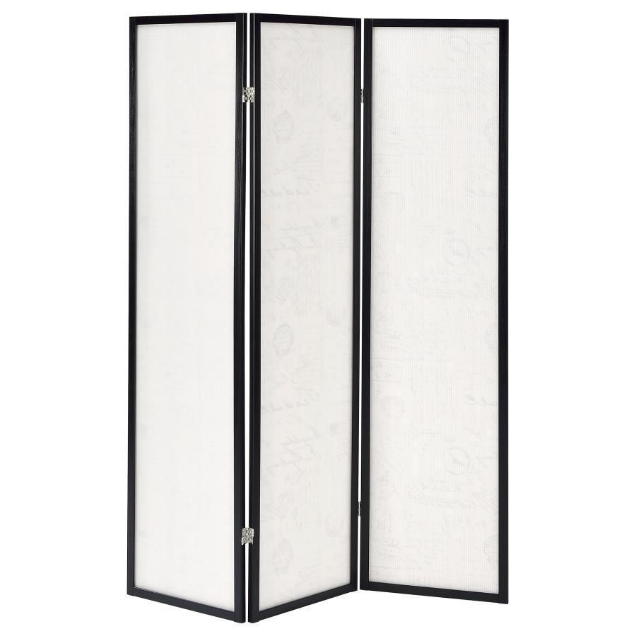 CoasterEveryday - Felice - 3-Panel French Script Print Folding Screen - Espresso - 5th Avenue Furniture