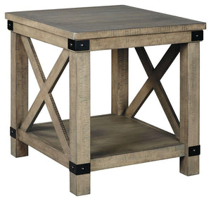 Ashley Furniture - Aldwin - Gray - Rectangular End Table - Crossbuck Styling - 5th Avenue Furniture