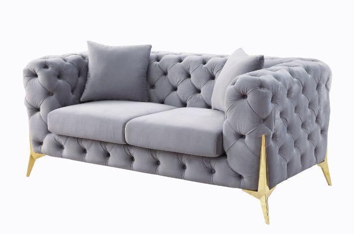 ACME - Jelanea - Loveseat - Gray Velvet & Gold Finish - 30" - 5th Avenue Furniture