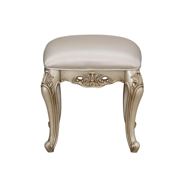 ACME - Gorsedd - Vanity Stool - Fabric & Antique White - 5th Avenue Furniture