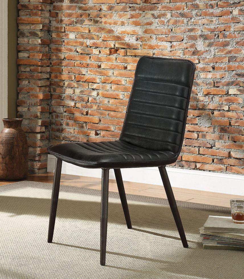 ACME - Hosmer - Side Chair (Set of 2) - Black Top Grain Leather & Antique Black - 5th Avenue Furniture