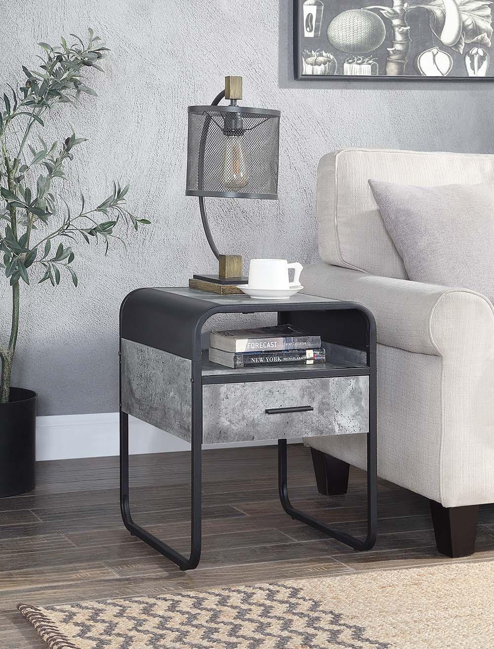 ACME - Raziela - End Table - Concrete Gray & Black Finish - 22" - 5th Avenue Furniture