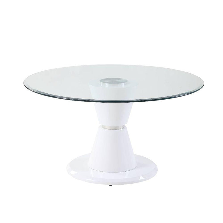 ACME - Kavi - Dining Table - Clear Glass & White High Gloss - 5th Avenue Furniture