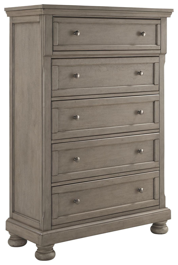 Ashley Furniture - Lettner - Light Gray - Five Drawer Chest - 2-handles - 5th Avenue Furniture