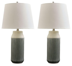 Signature Design by Ashley® - Afener - Blue / Beige - Ceramic Table Lamp (Set of 2) - 5th Avenue Furniture