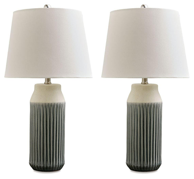 Signature Design by Ashley® - Afener - Blue / Beige - Ceramic Table Lamp (Set of 2) - 5th Avenue Furniture