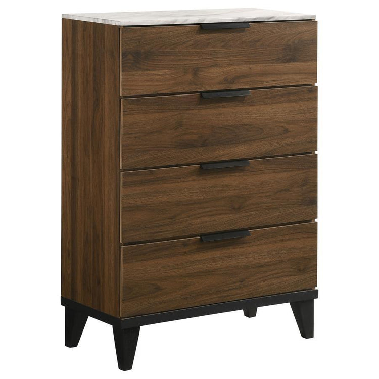 CoasterEveryday - Mays - 4-Drawer Chest With Faux Marble Top - Walnut Brown - 5th Avenue Furniture