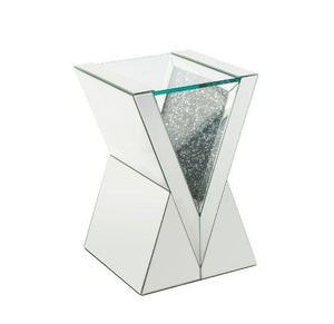 ACME - Noralie - End Table - Clear Glass, Mirrored & Faux Diamonds - 5th Avenue Furniture