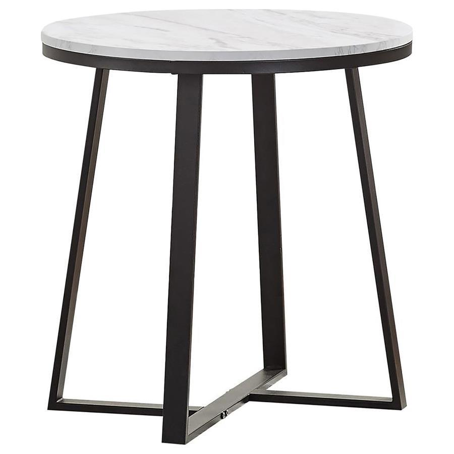 CoasterEveryday - Hugo - Metal Base Round End Table - White And Matte Black - 5th Avenue Furniture