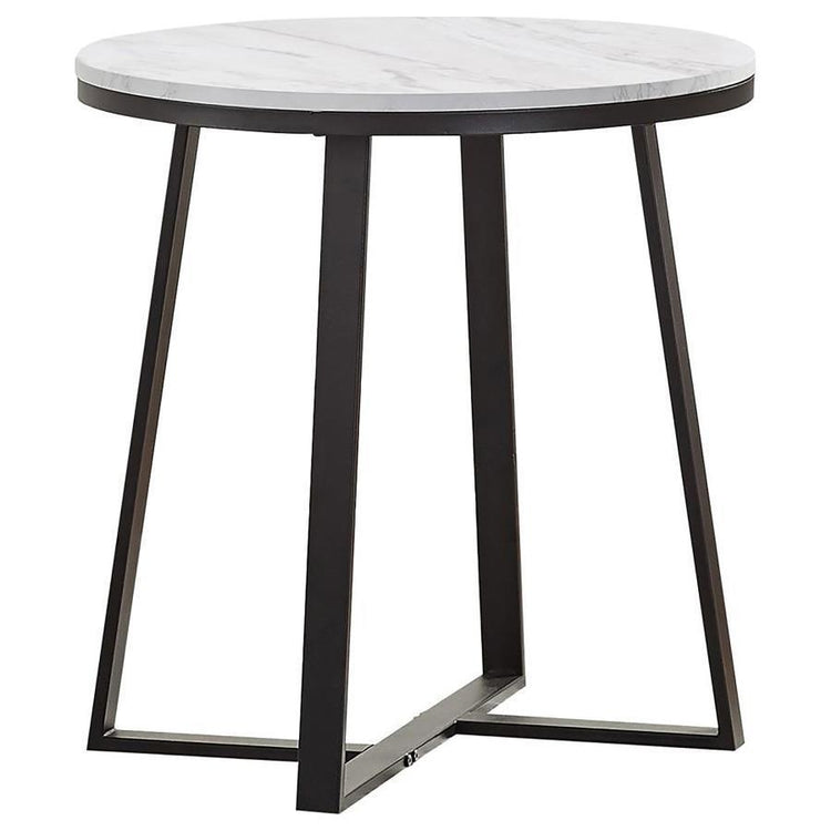 CoasterEveryday - Hugo - Metal Base Round End Table - White And Matte Black - 5th Avenue Furniture