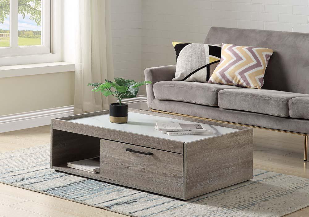 ACME - Walden - Coffee Table - Faux Marble Top & Gray Oak Finish - 5th Avenue Furniture