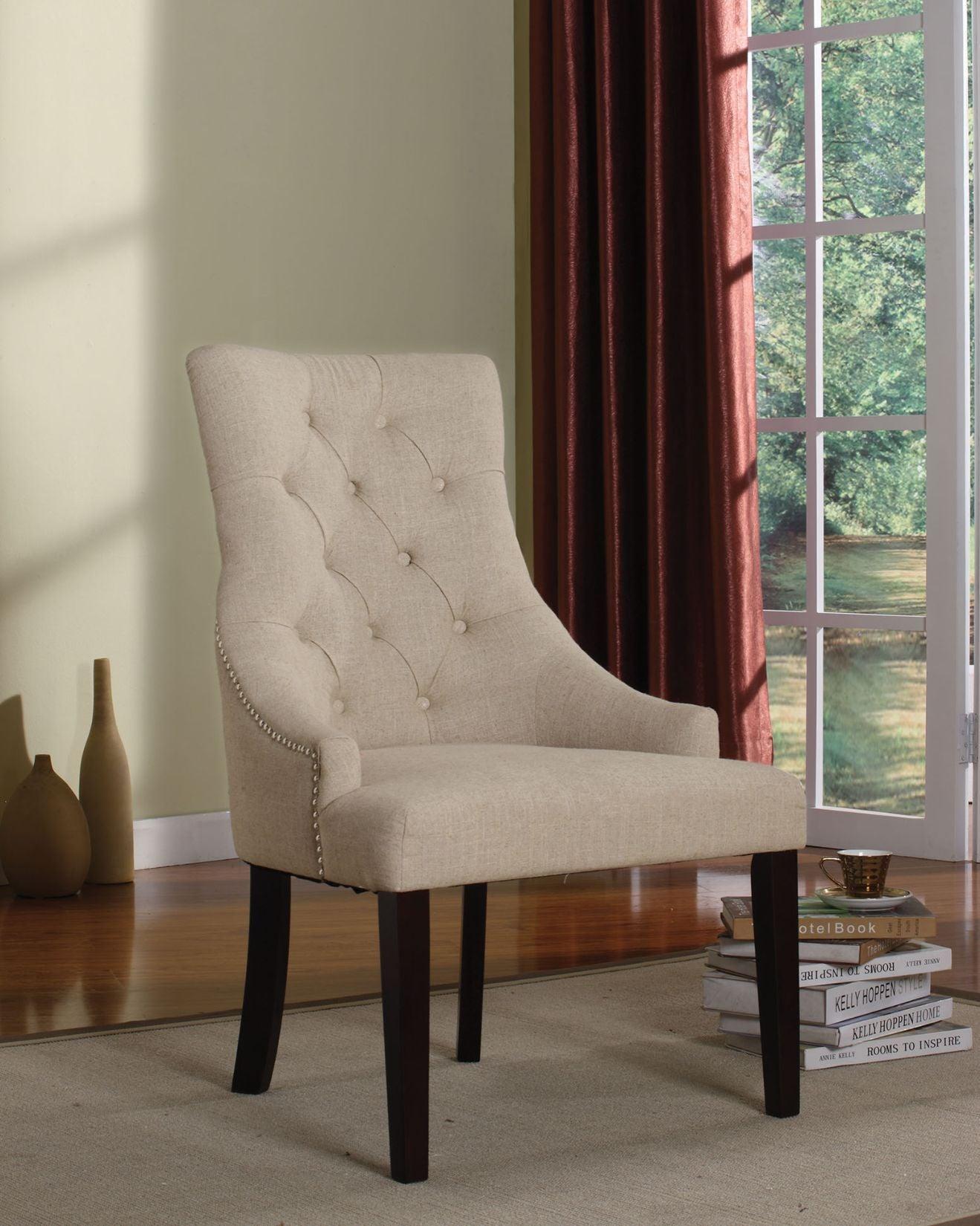 ACME - Drogo - Side Chair (Set of 2) - Cream Fabric & Walnut - 5th Avenue Furniture