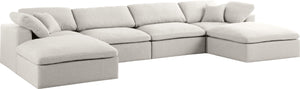 Meridian Furniture - Serene - Linen Textured Fabric Deluxe Comfort Modular Sectional 6 Piece - Cream - Fabric - Modern & Contemporary - 5th Avenue Furniture
