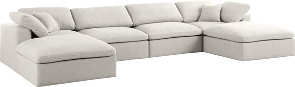Meridian Furniture - Serene - Linen Textured Fabric Deluxe Comfort Modular Sectional 6 Piece - Cream - Fabric - Modern & Contemporary - 5th Avenue Furniture