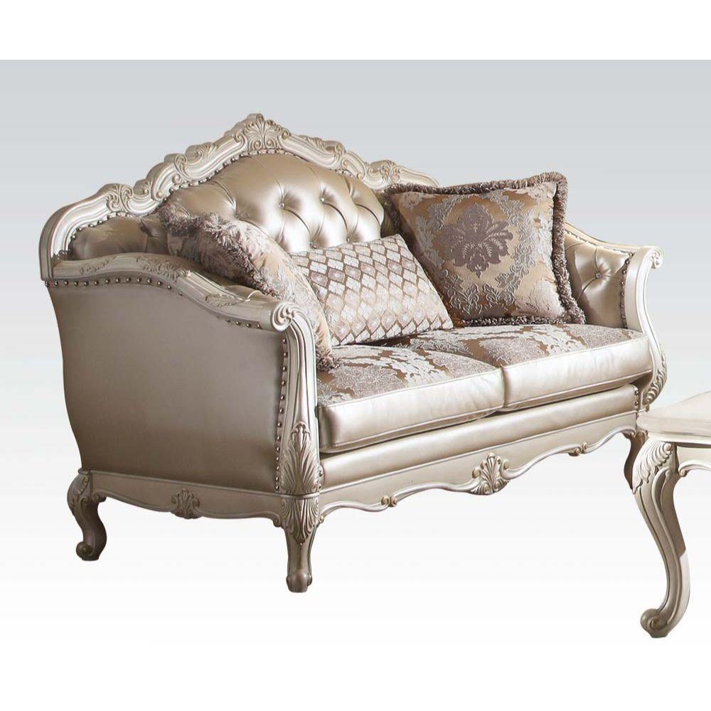 ACME - Chantelle - Loveseat - Rose Gold PU/Fabric & Pearl White - 5th Avenue Furniture