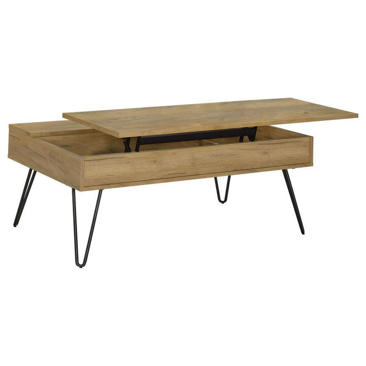 CoasterEssence - Fanning - Lift Top Storage Coffee Table - Golden Oak And Black - 5th Avenue Furniture